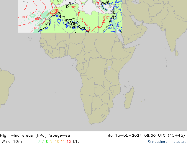 Windvelden Arpege-eu ma 13.05.2024 09 UTC