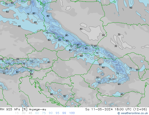 RH 925 hPa Arpege-eu sab 11.05.2024 18 UTC