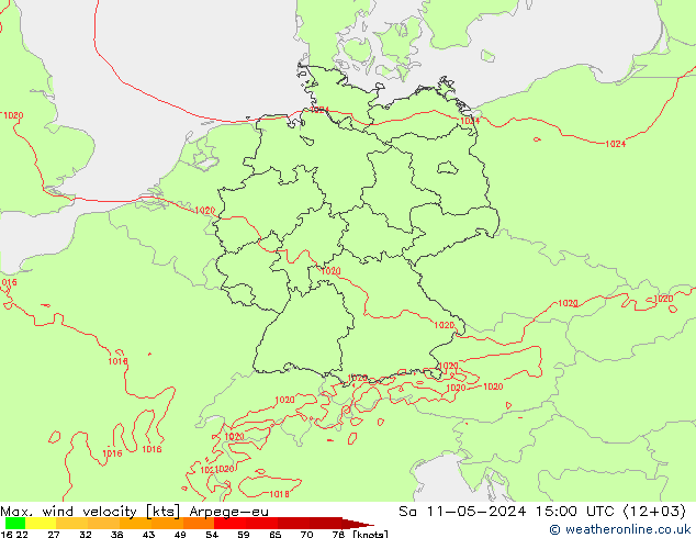 Windböen Arpege-eu Sa 11.05.2024 15 UTC