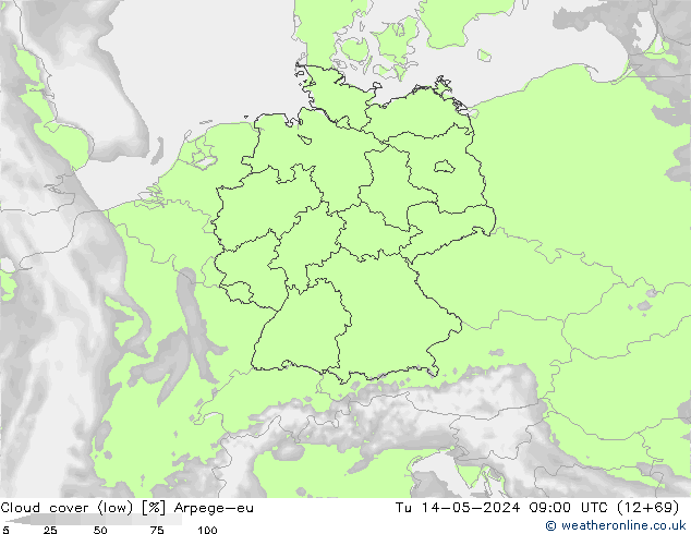 Bulutlar (düşük) Arpege-eu Sa 14.05.2024 09 UTC