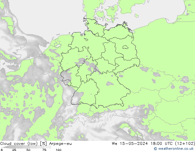 Nuages (bas) Arpege-eu mer 15.05.2024 18 UTC
