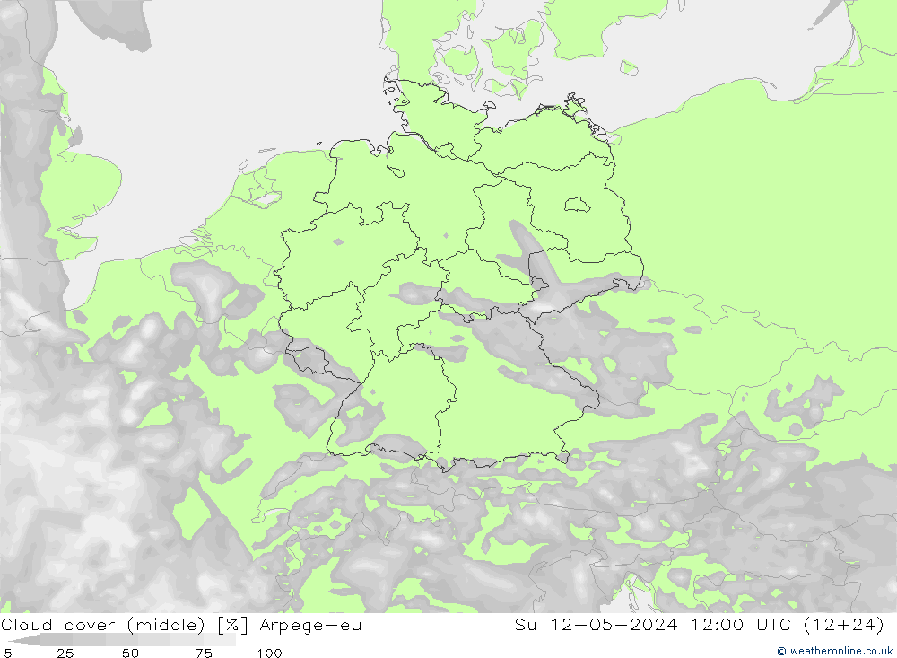 Cloud cover (middle) Arpege-eu Su 12.05.2024 12 UTC