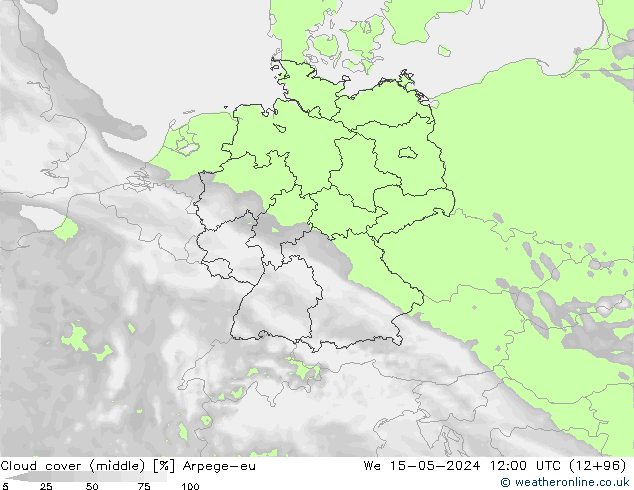 Nuages (moyen) Arpege-eu mer 15.05.2024 12 UTC