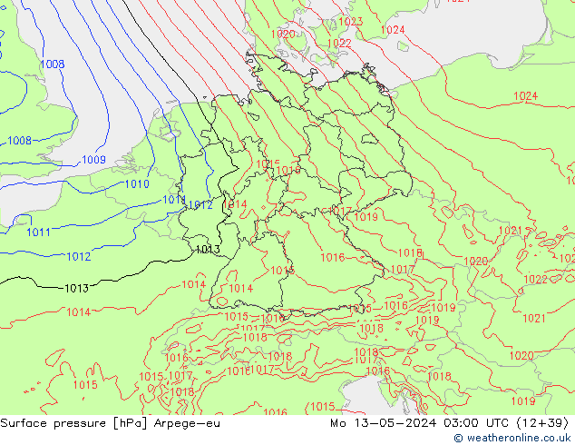 Presión superficial Arpege-eu lun 13.05.2024 03 UTC