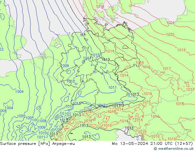 Surface pressure Arpege-eu Mo 13.05.2024 21 UTC