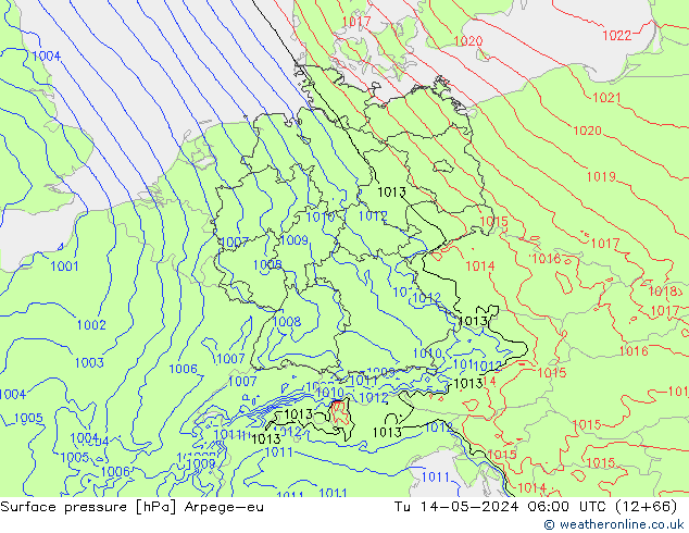 Atmosférický tlak Arpege-eu Út 14.05.2024 06 UTC