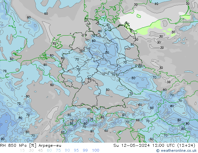 RH 850 hPa Arpege-eu nie. 12.05.2024 12 UTC