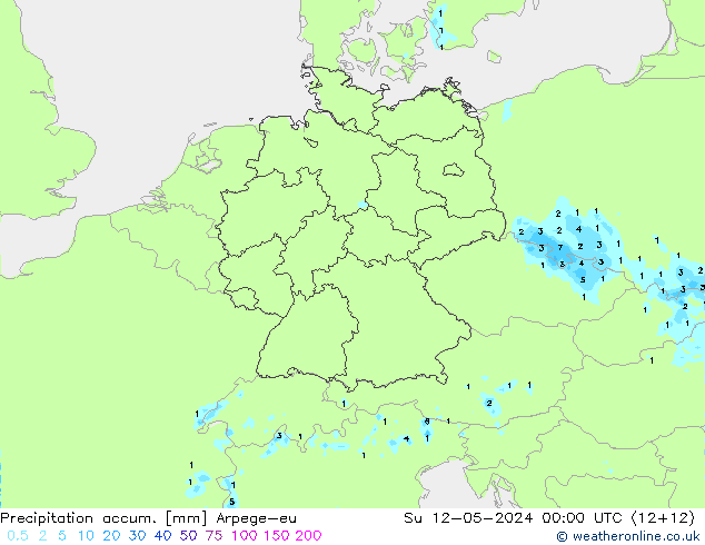 Precipitation accum. Arpege-eu 星期日 12.05.2024 00 UTC