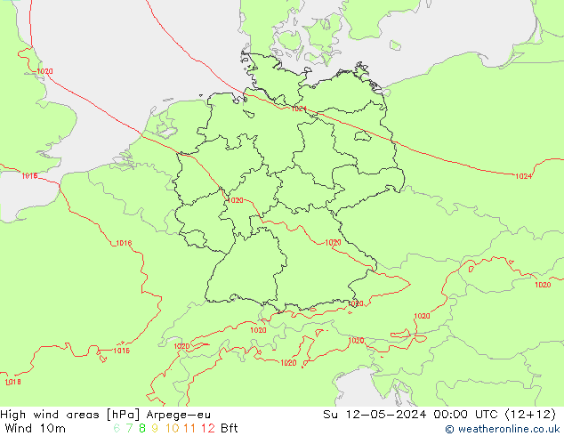 High wind areas Arpege-eu 星期日 12.05.2024 00 UTC