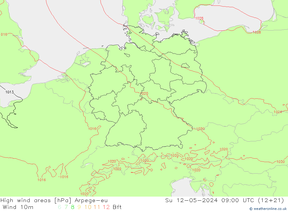 High wind areas Arpege-eu Su 12.05.2024 09 UTC