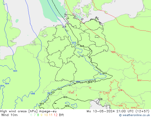High wind areas Arpege-eu Mo 13.05.2024 21 UTC