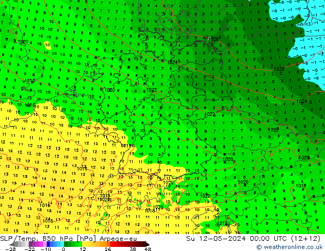 SLP/Temp. 850 hPa Arpege-eu 星期日 12.05.2024 00 UTC