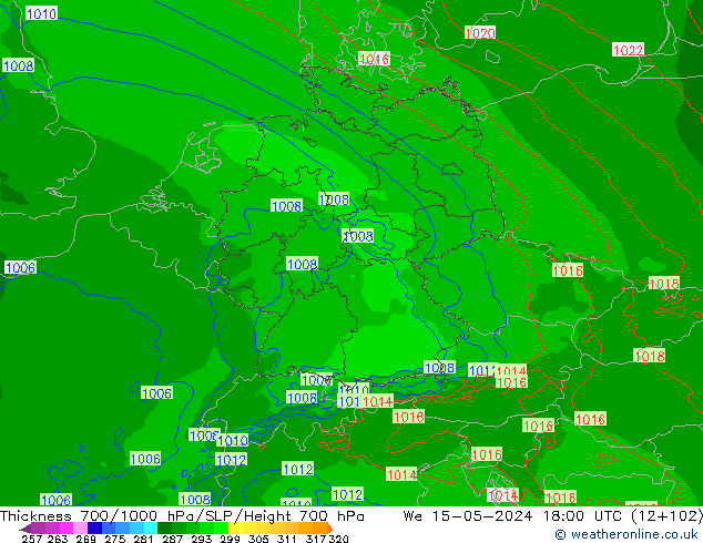 Thck 700-1000 hPa Arpege-eu We 15.05.2024 18 UTC