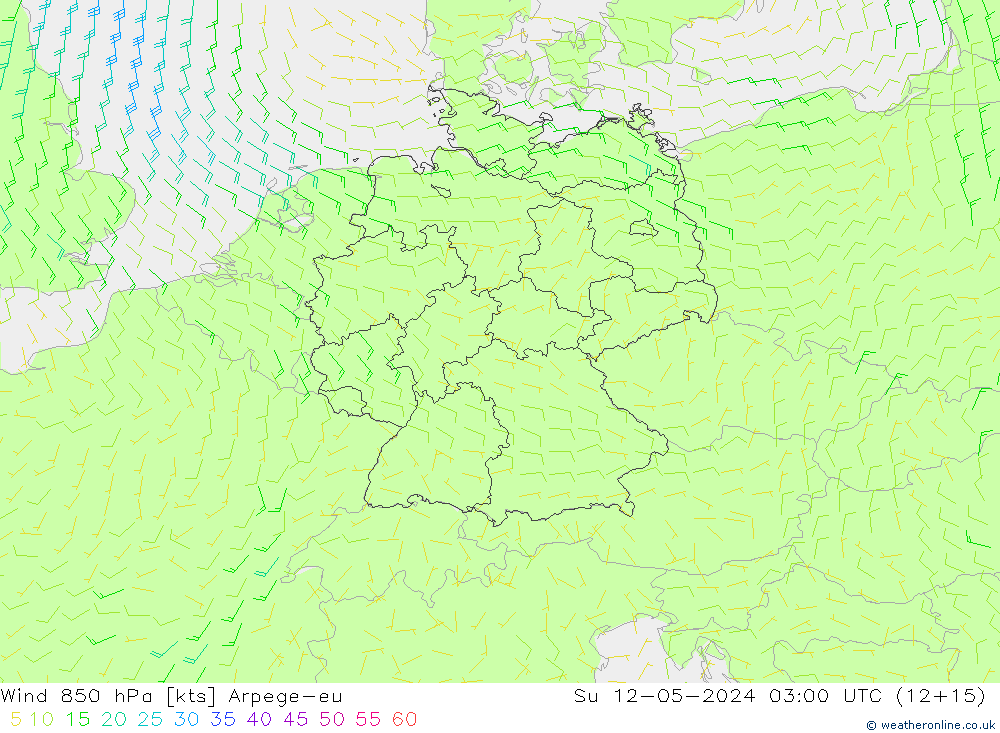wiatr 850 hPa Arpege-eu nie. 12.05.2024 03 UTC