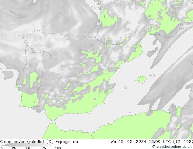 Wolken (mittel) Arpege-eu Mi 15.05.2024 18 UTC