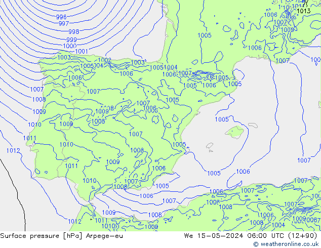 Presión superficial Arpege-eu mié 15.05.2024 06 UTC