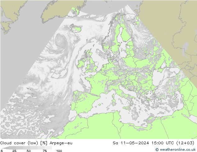 Cloud cover (low) Arpege-eu Sa 11.05.2024 15 UTC