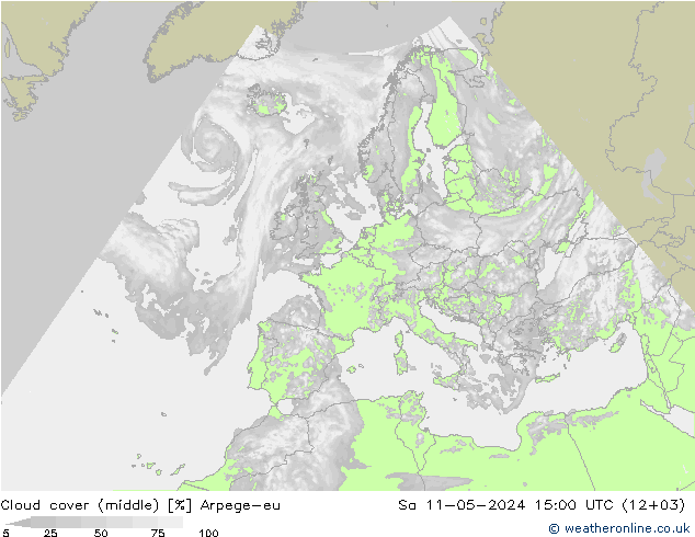 oblačnosti uprostřed Arpege-eu So 11.05.2024 15 UTC