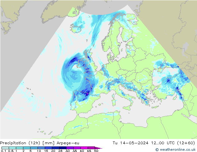 Yağış (12h) Arpege-eu Sa 14.05.2024 00 UTC
