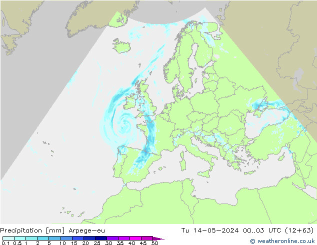 Precipitation Arpege-eu Tu 14.05.2024 03 UTC