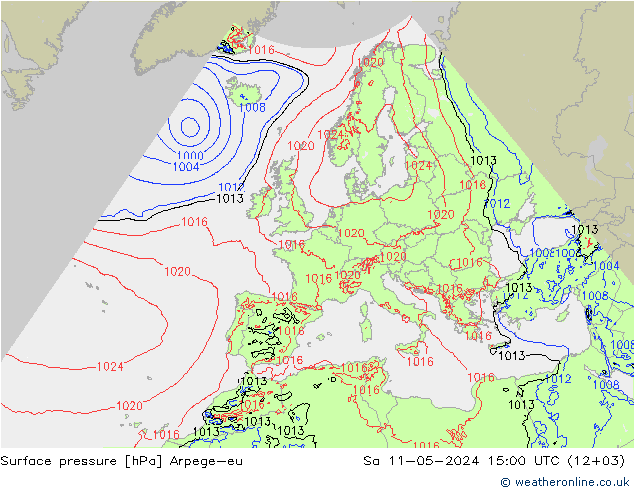 Presión superficial Arpege-eu sáb 11.05.2024 15 UTC