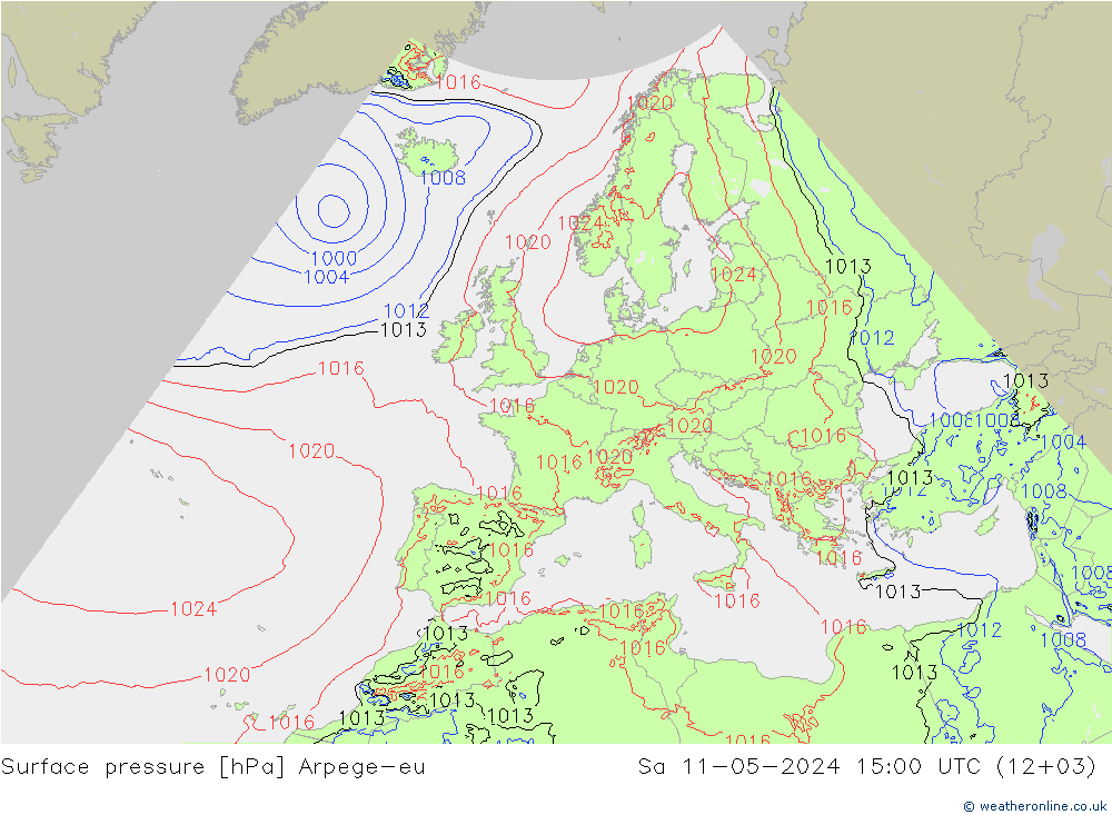 приземное давление Arpege-eu сб 11.05.2024 15 UTC