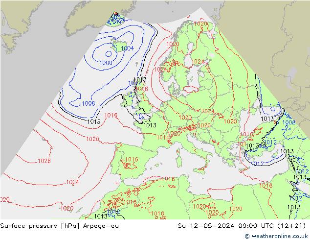 Surface pressure Arpege-eu Su 12.05.2024 09 UTC