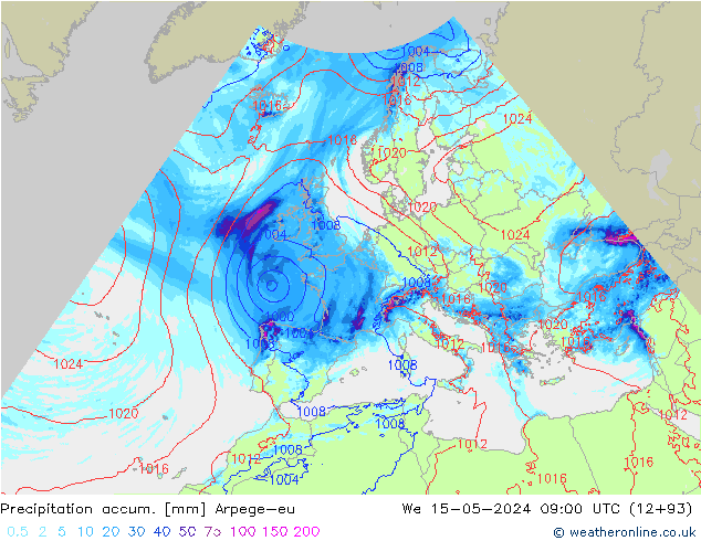 Precipitation accum. Arpege-eu We 15.05.2024 09 UTC