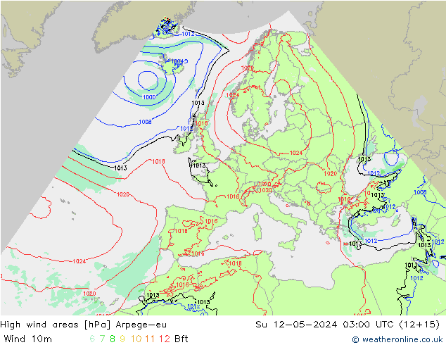 yüksek rüzgarlı alanlar Arpege-eu Paz 12.05.2024 03 UTC