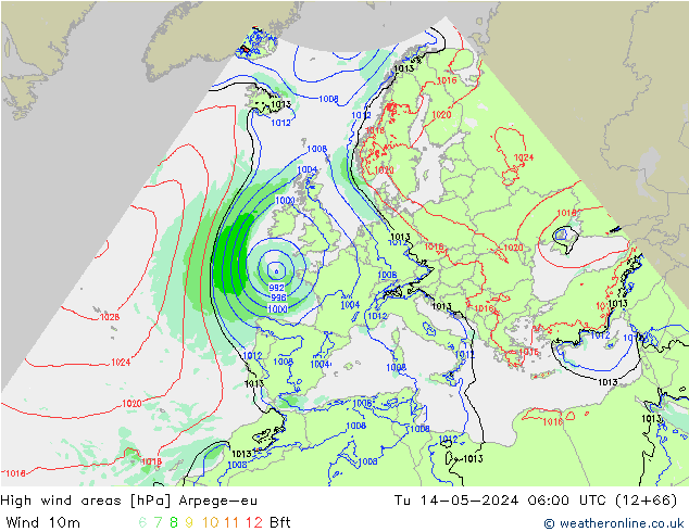 Windvelden Arpege-eu di 14.05.2024 06 UTC