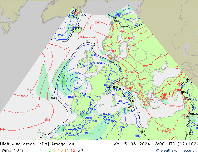 High wind areas Arpege-eu mer 15.05.2024 18 UTC