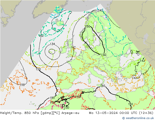 Height/Temp. 850 hPa Arpege-eu Mo 13.05.2024 00 UTC