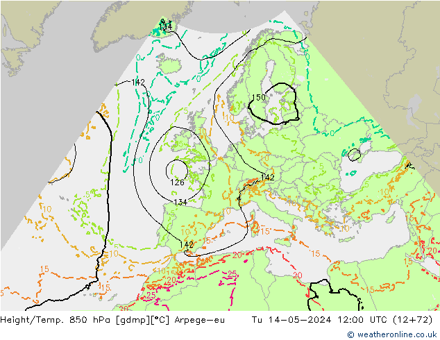 Yükseklik/Sıc. 850 hPa Arpege-eu Sa 14.05.2024 12 UTC