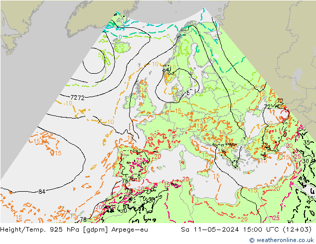 Geop./Temp. 925 hPa Arpege-eu sáb 11.05.2024 15 UTC