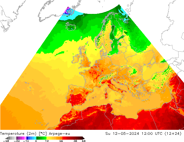 Temperature (2m) Arpege-eu Ne 12.05.2024 12 UTC