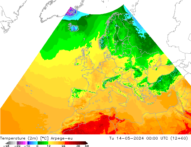 Temperaturkarte (2m) Arpege-eu Di 14.05.2024 00 UTC