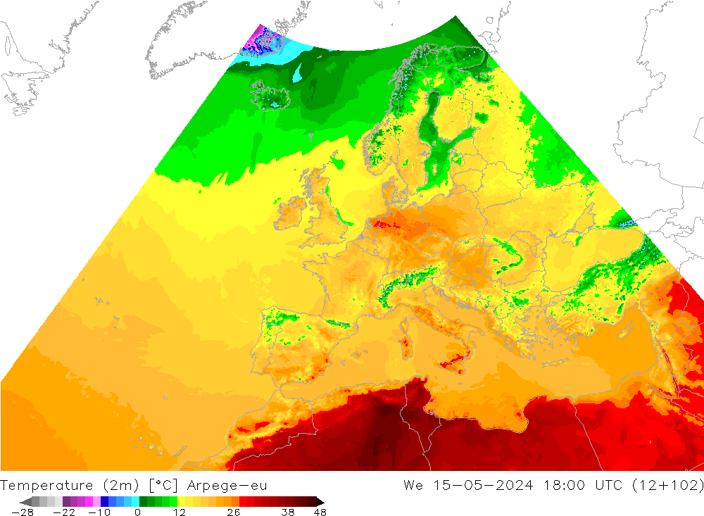 Temperatura (2m) Arpege-eu Qua 15.05.2024 18 UTC