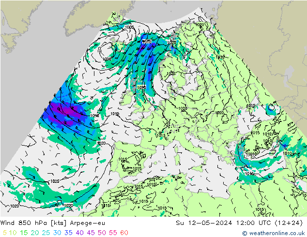 Rüzgar 850 hPa Arpege-eu Paz 12.05.2024 12 UTC