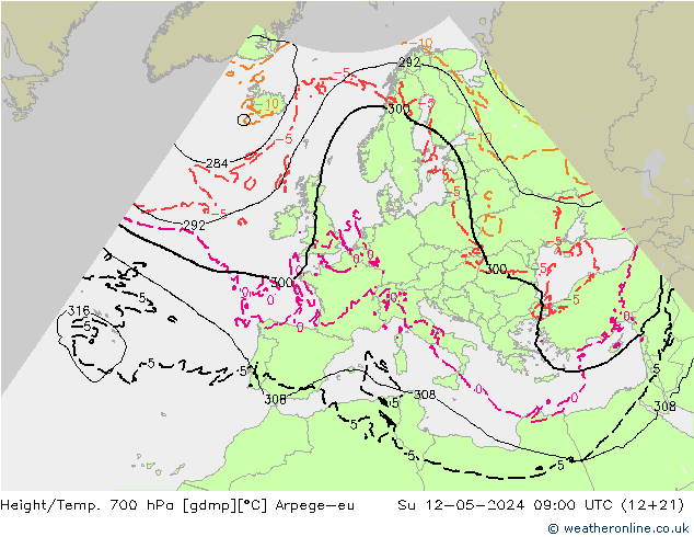 Yükseklik/Sıc. 700 hPa Arpege-eu Paz 12.05.2024 09 UTC