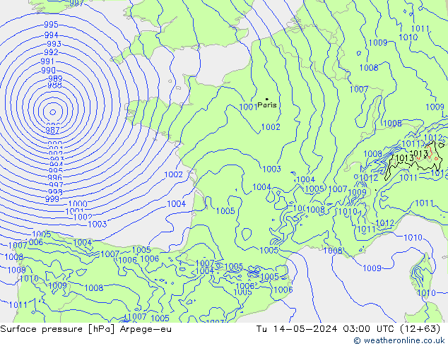 Pressione al suolo Arpege-eu mar 14.05.2024 03 UTC