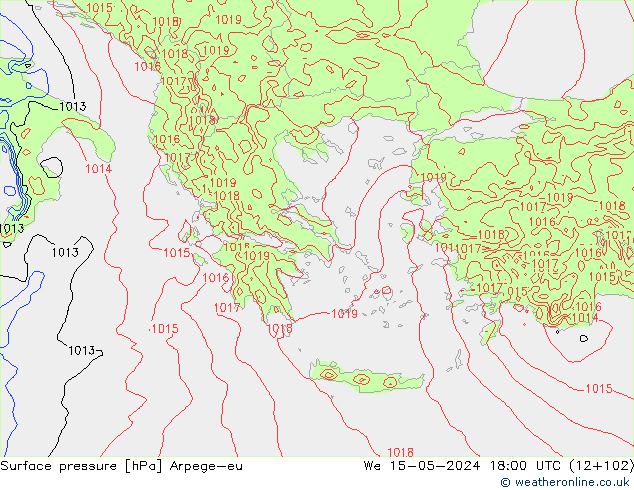 Surface pressure Arpege-eu We 15.05.2024 18 UTC