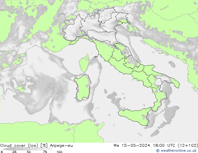 zachmurzenie (niskie) Arpege-eu śro. 15.05.2024 18 UTC