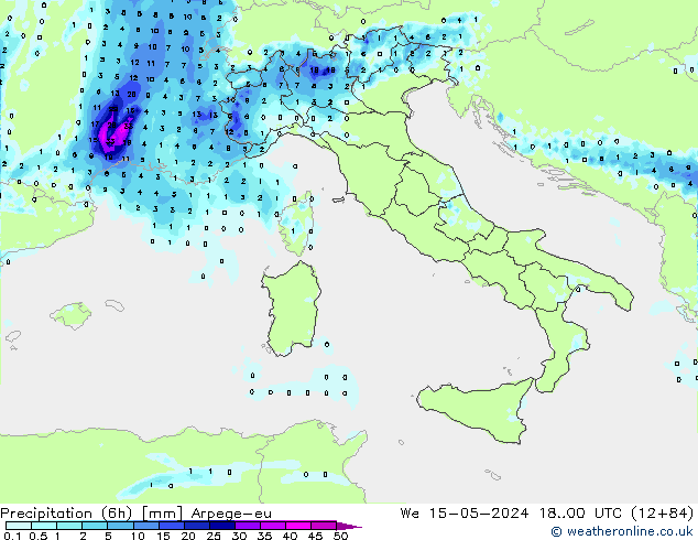 Yağış (6h) Arpege-eu Çar 15.05.2024 00 UTC