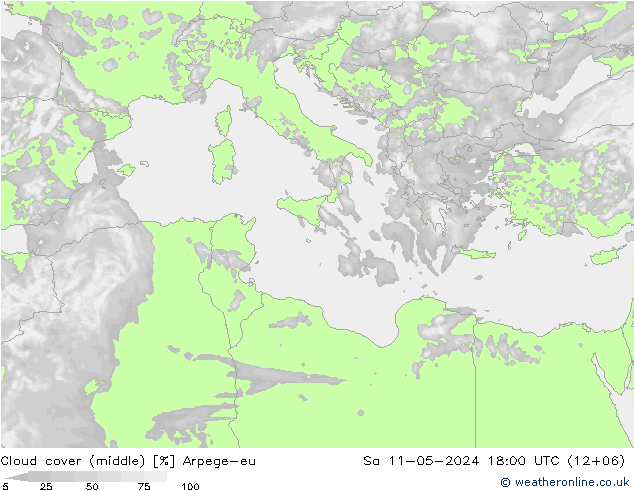 Cloud cover (middle) Arpege-eu Sa 11.05.2024 18 UTC