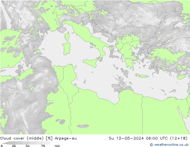 Cloud cover (middle) Arpege-eu Su 12.05.2024 06 UTC