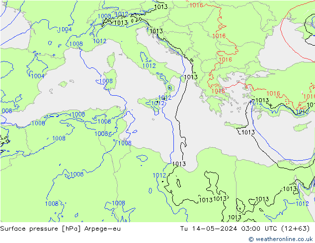 приземное давление Arpege-eu вт 14.05.2024 03 UTC