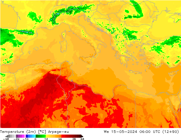 Temperatura (2m) Arpege-eu mié 15.05.2024 06 UTC