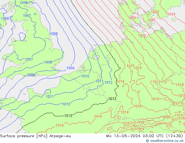 Surface pressure Arpege-eu Mo 13.05.2024 03 UTC