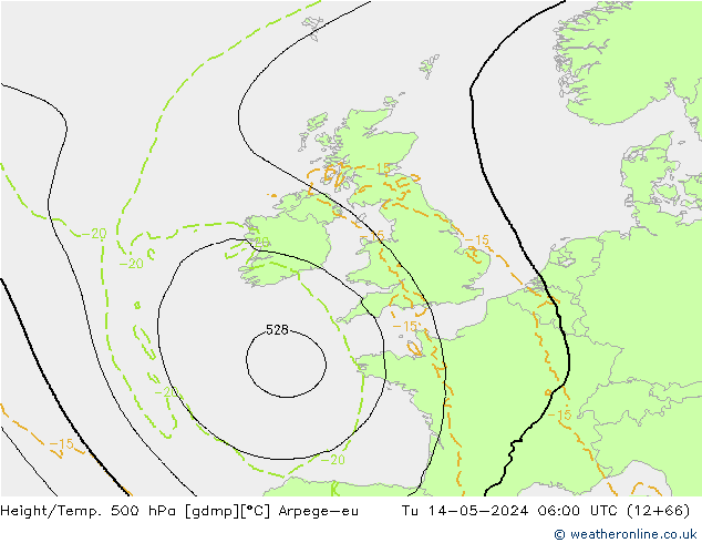 Height/Temp. 500 hPa Arpege-eu Tu 14.05.2024 06 UTC