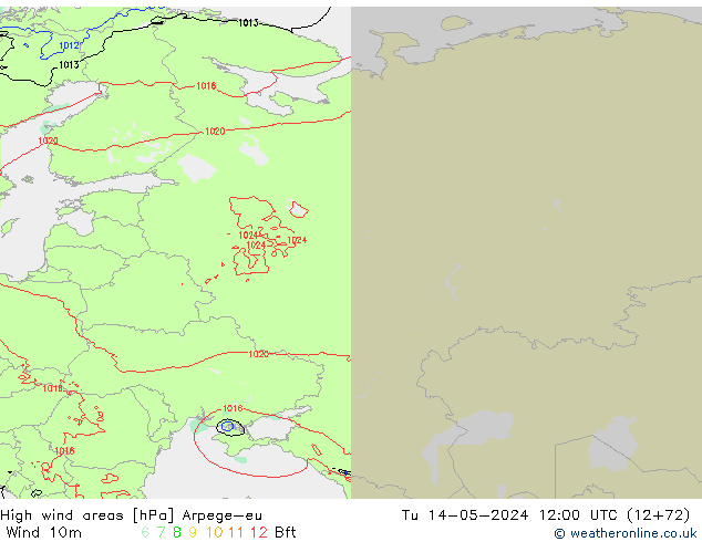 High wind areas Arpege-eu Út 14.05.2024 12 UTC